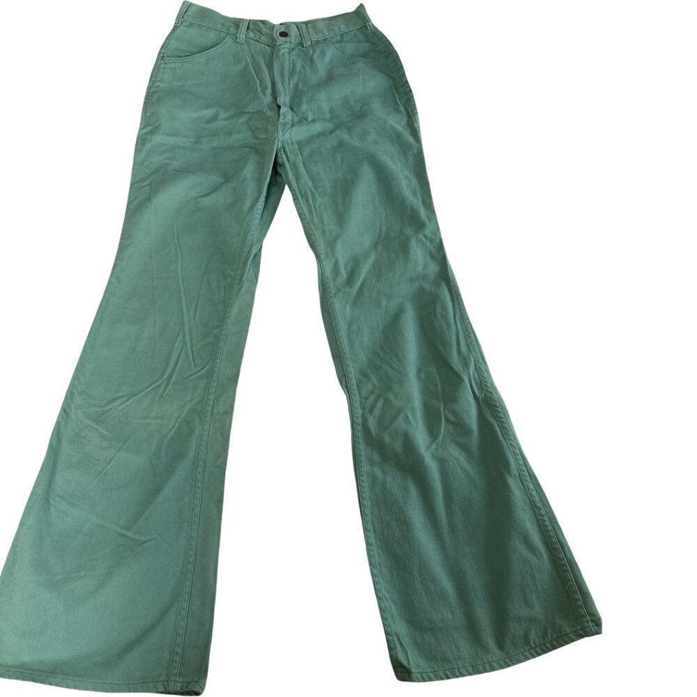 Vintage Big Yank Bell Bottom Green Jeans 26 x 30